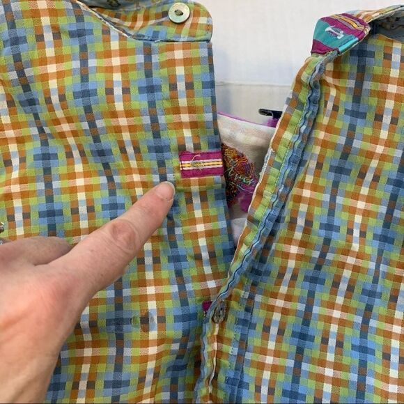 Robert Graham blue green print dress shirt size S - Picture 5 of 10